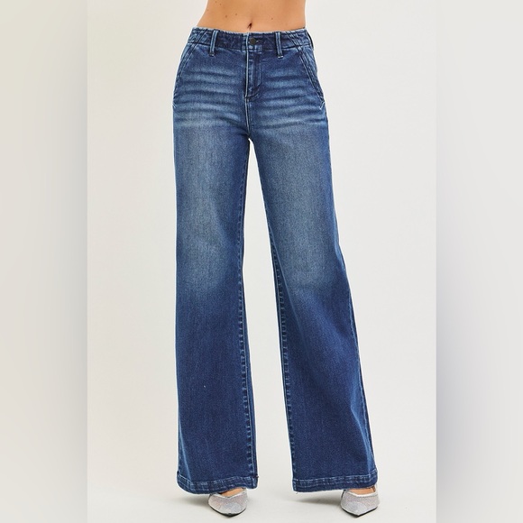 RISEN High Rise Wide Leg Slanted Pocket Jeans - Picture 4 of 6